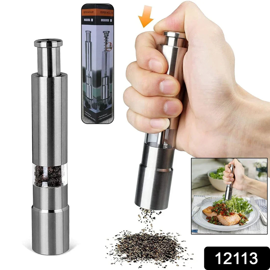 Thumb Press Grinder – Steel Salt & Pepper Mill