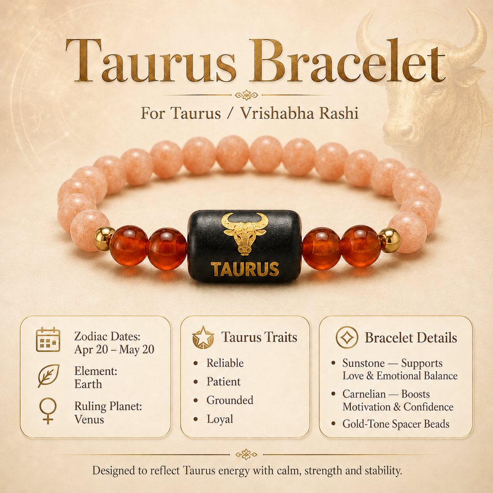 Taurus (वृषभ राशि) Zodiac Sunstone & Carnelian Bracelet