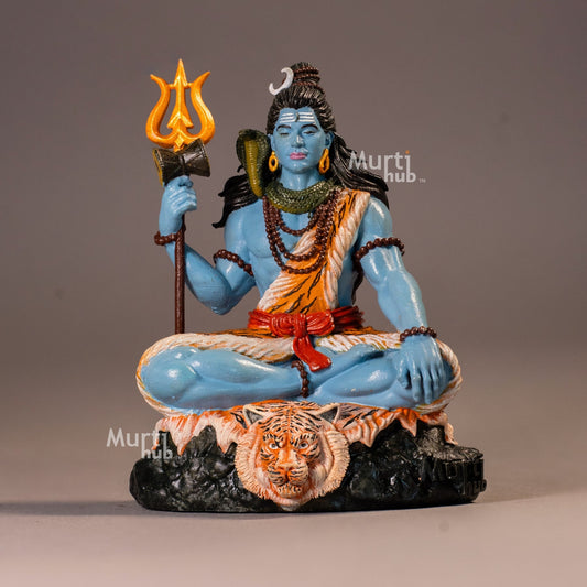 Mahadev Shiva Idol – Hand-Painted Bholenath in Meditation Pose with Trishul