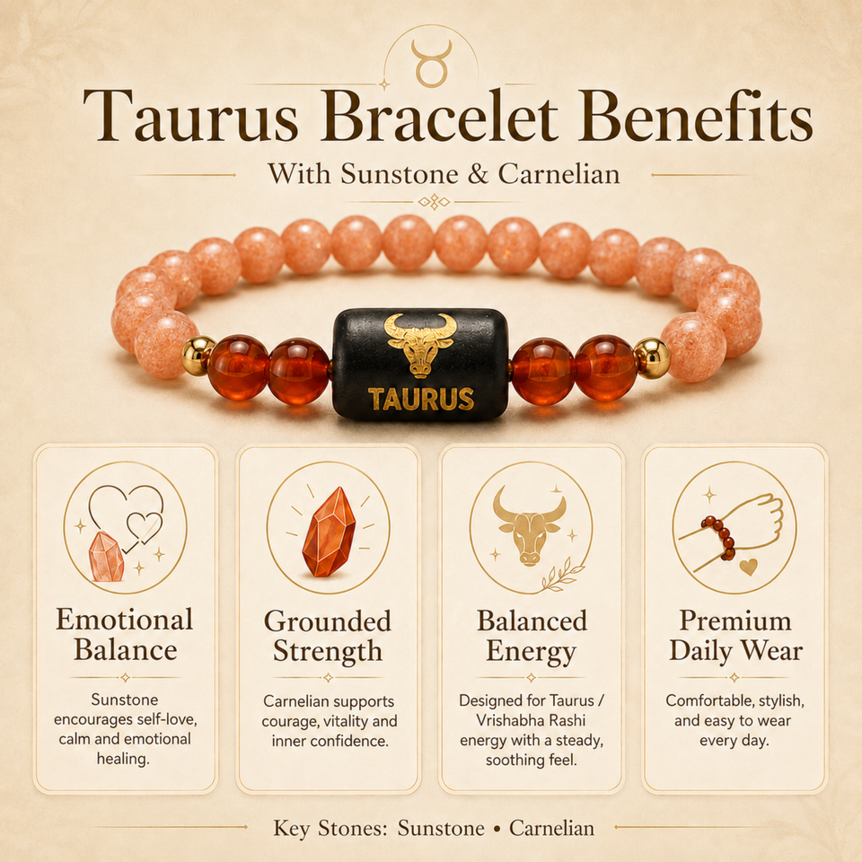 Taurus (वृषभ राशि) Zodiac Sunstone & Carnelian Bracelet