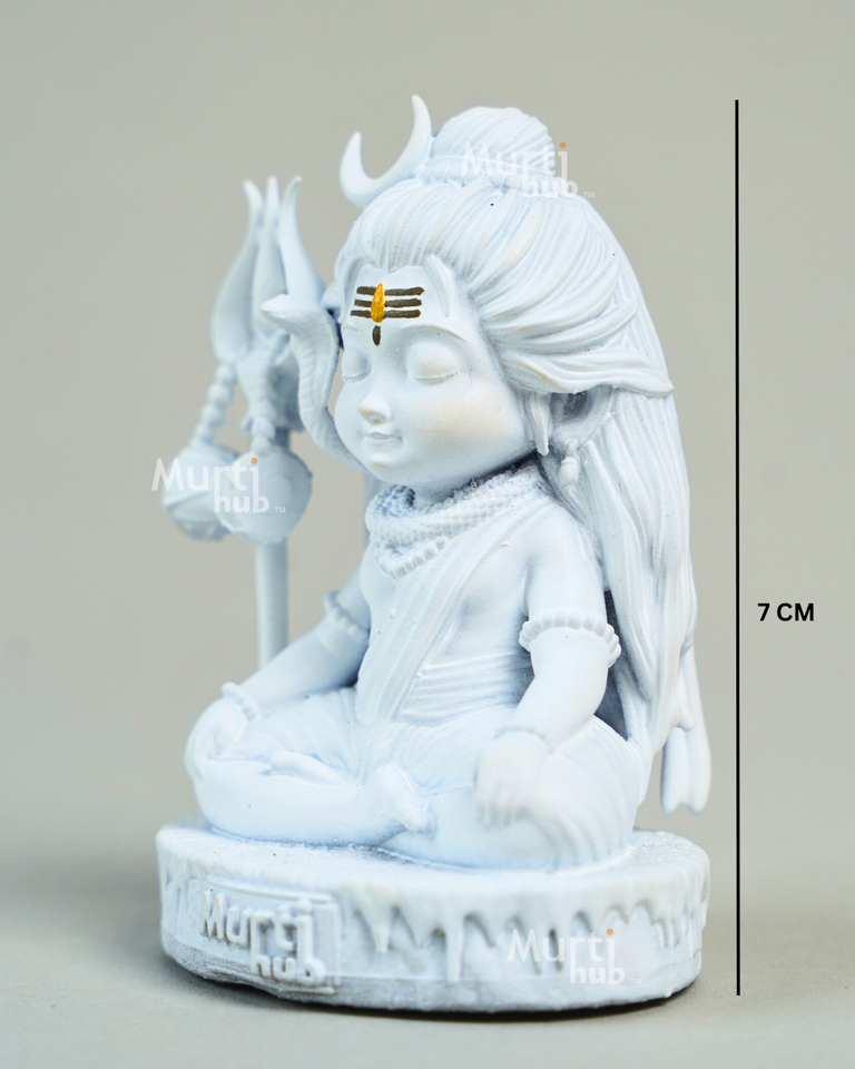 Baal Shiva Idol — The Serene Meditator | Pure White Finish | Car Dashboard & Home