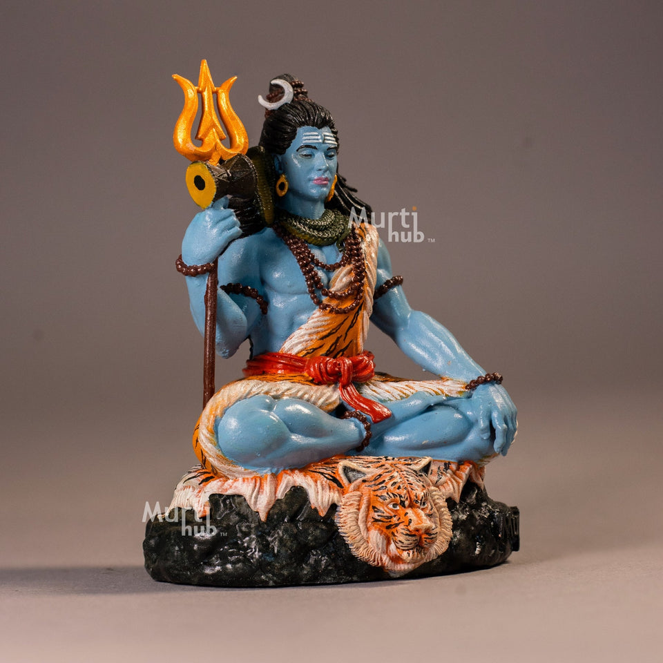 Mahadev Shiva Idol – Hand-Painted Bholenath in Meditation Pose with Trishul