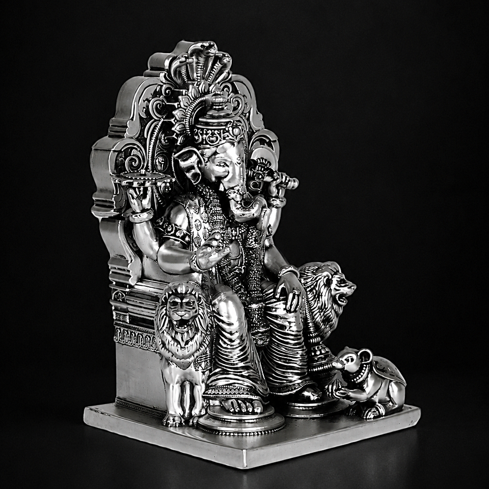 Simhasan Ganesha Silver Plated