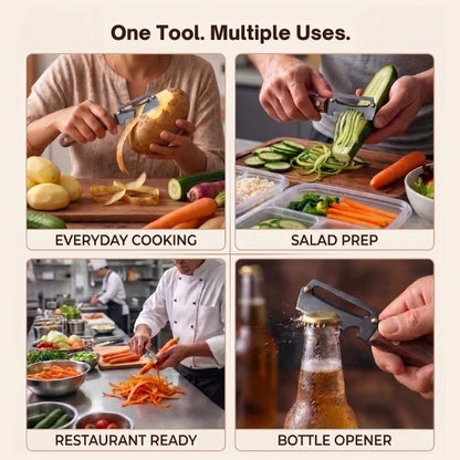 PurePeeler™ – 2in1 Vegetable Peeler + Bottle Opener | Clean Peeling | Stainless Steel Blade | Wooden Handle