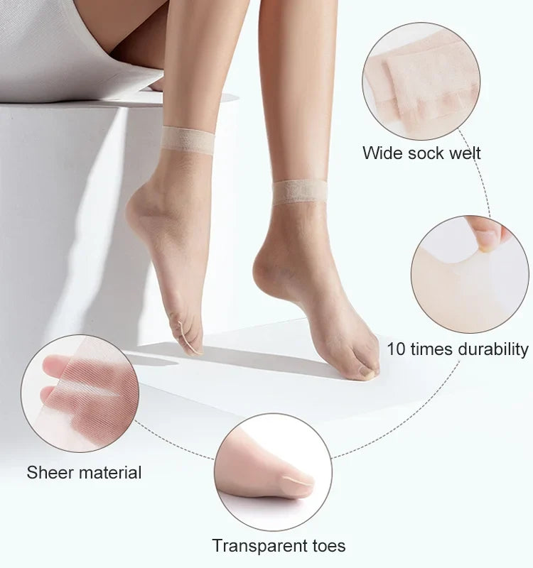 Sheer Crystal Silk Socks（😍3 Pairs/Set）