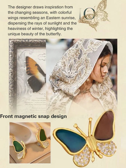 Magnetic Gemstone Butterfly Pendant Necklace