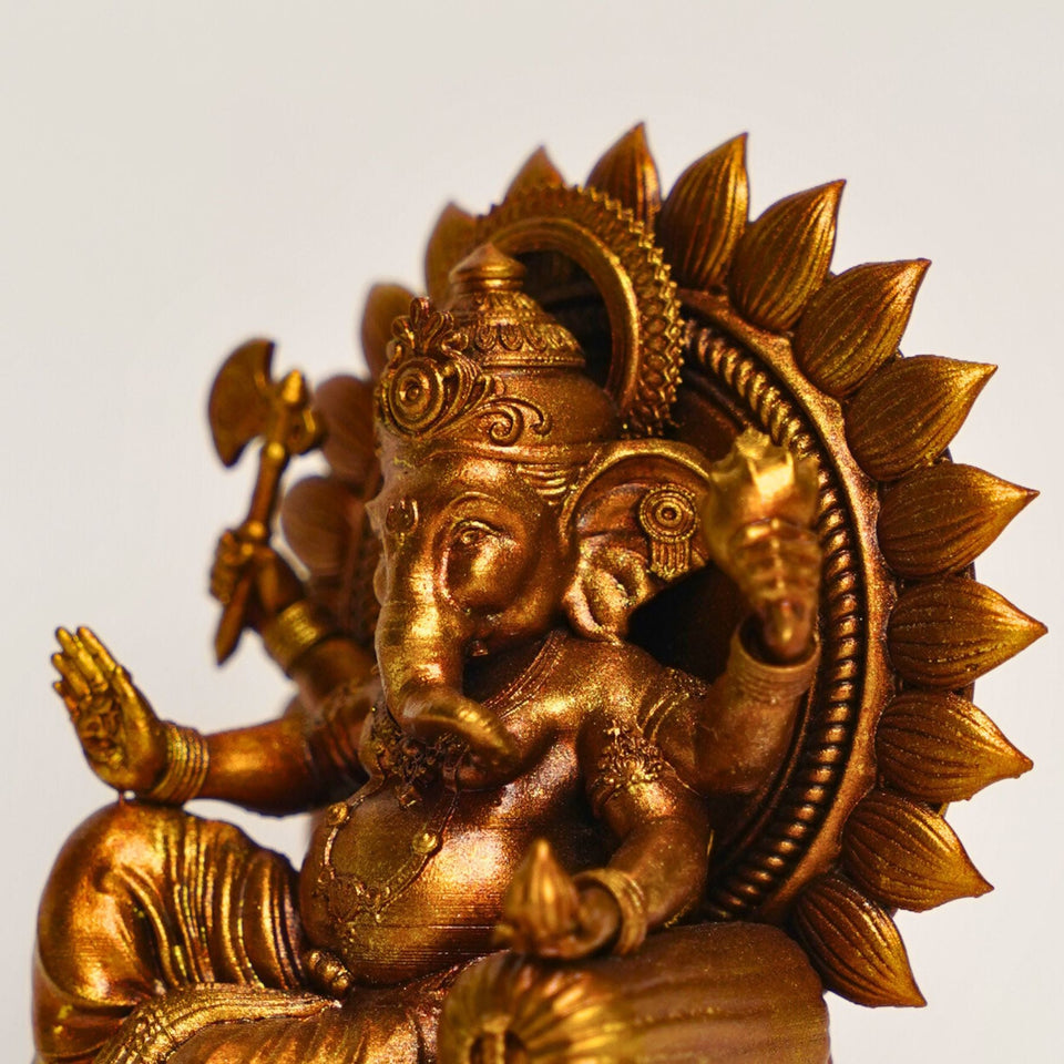 Lord Ganesha – Seated Blessing Idol | Antique Gold | Car Dashboard | Murtihub