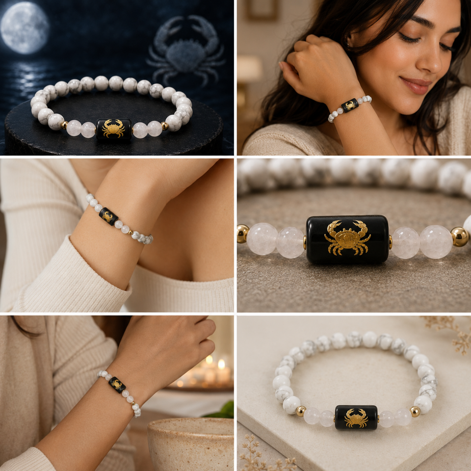 Cancer (कर्क राशि) Zodiac Howlite & Milky Quartz Bracelet