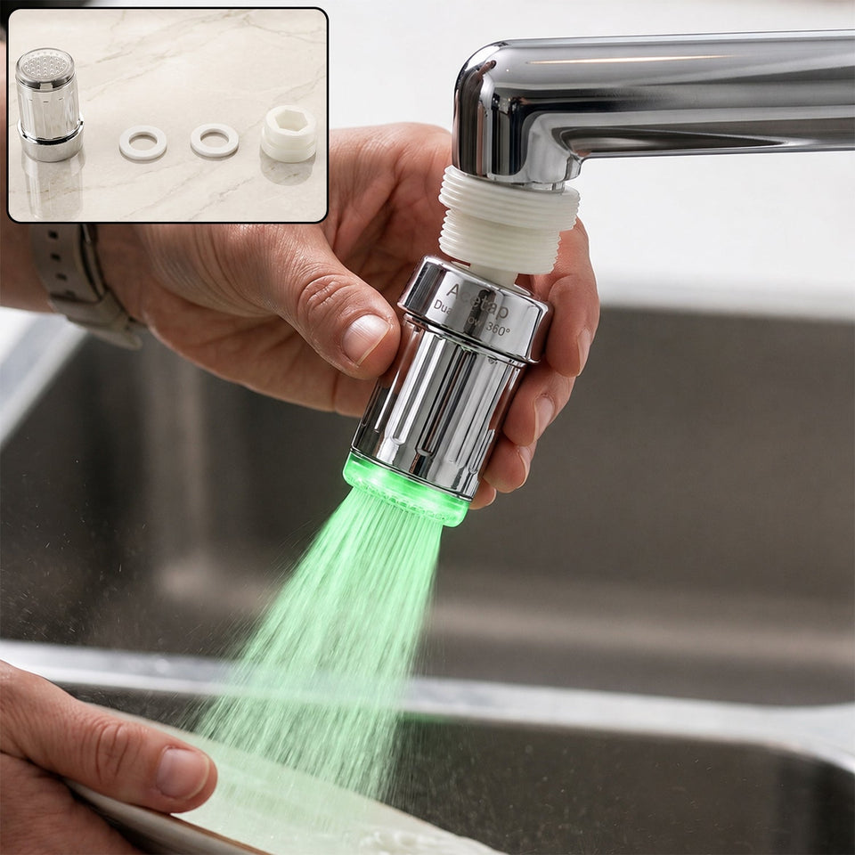 Led Light Dual Flow Faucet Tap Adapter With Splash Filter Aerator For Kitchen Sink (1 Pc)