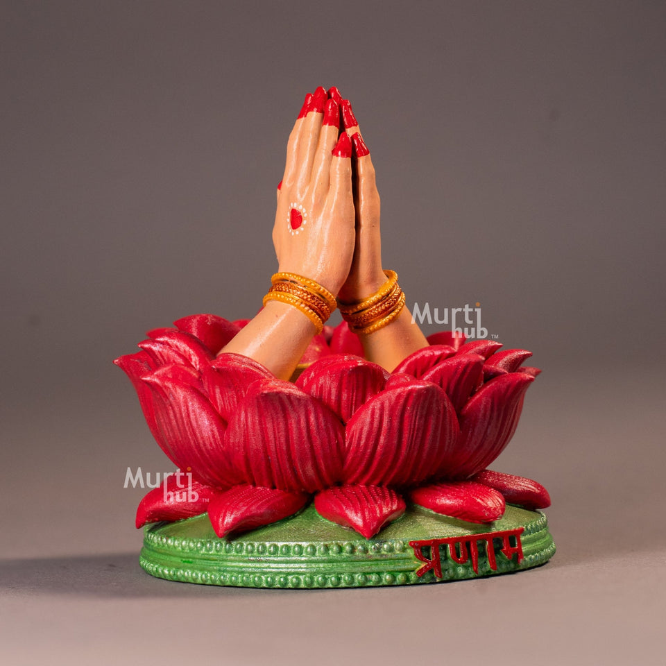 Namaste & Pranam Hand Idol – Divine Greeting Gesture on Lotus Base – Home & Car Décor
