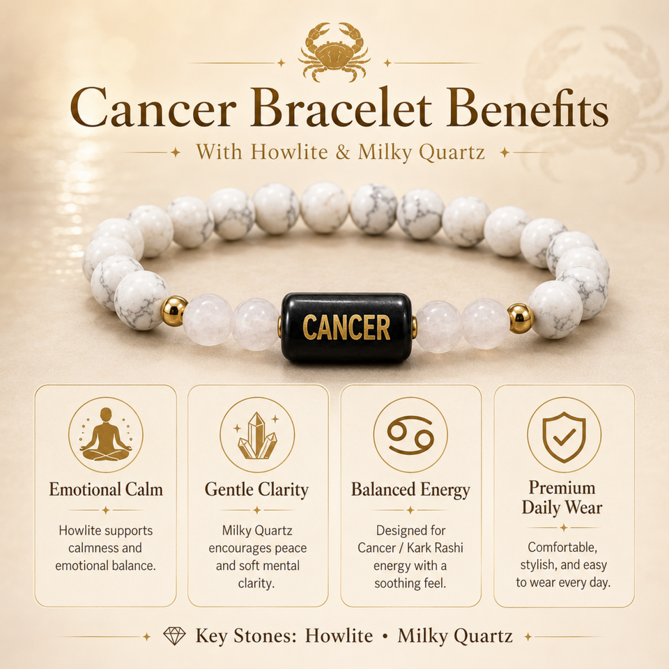 Cancer (कर्क राशि) Zodiac Howlite & Milky Quartz Bracelet