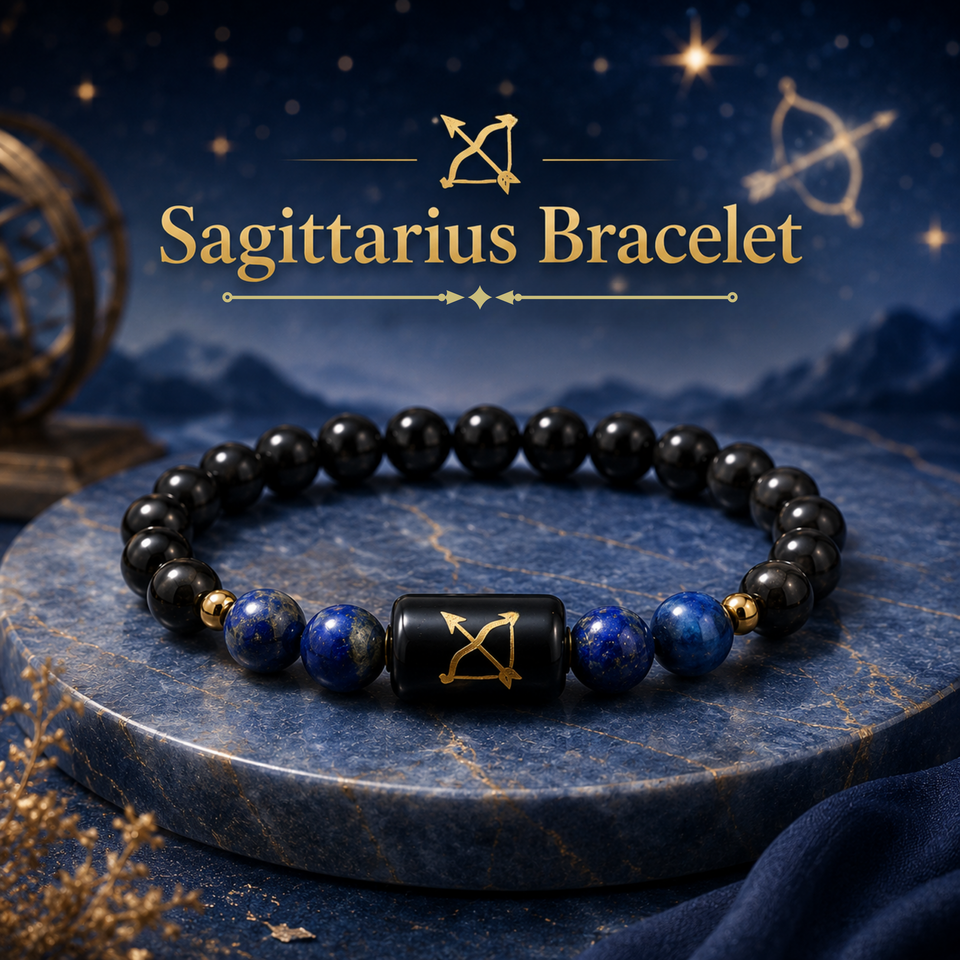 Sagittarius (धनु राशि) Zodiac Black Obsidian & Lapis Lazuli Bracelet