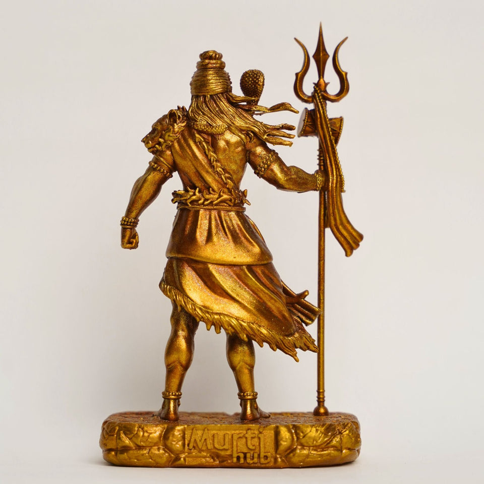 Shiva — The Protector | Standing Mahadev Idol for Car Dashboard | Antique Gold