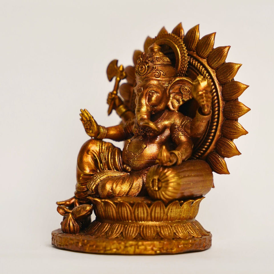 Lord Ganesha – Seated Blessing Idol | Antique Gold | Car Dashboard | Murtihub