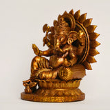Lord Ganesha – Seated Blessing Idol | Antique Gold | Car Dashboard | Murtihub