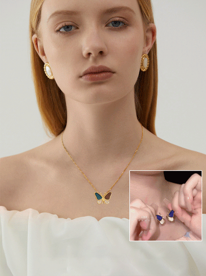 Magnetic Gemstone Butterfly Pendant Necklace