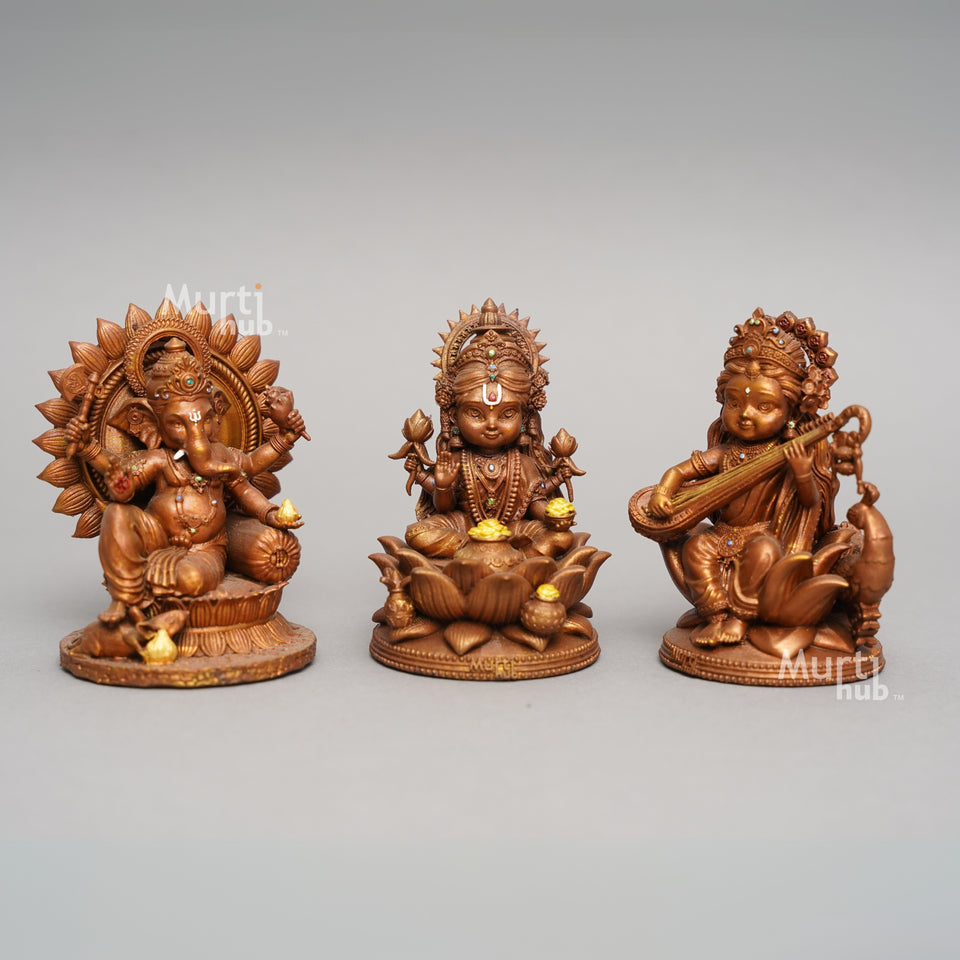 Baal Laxmi Ganesh Saraswati Idol Trio – Divine Dashboard Set for Prosperity, Wisdom & Auspicious Beginnings