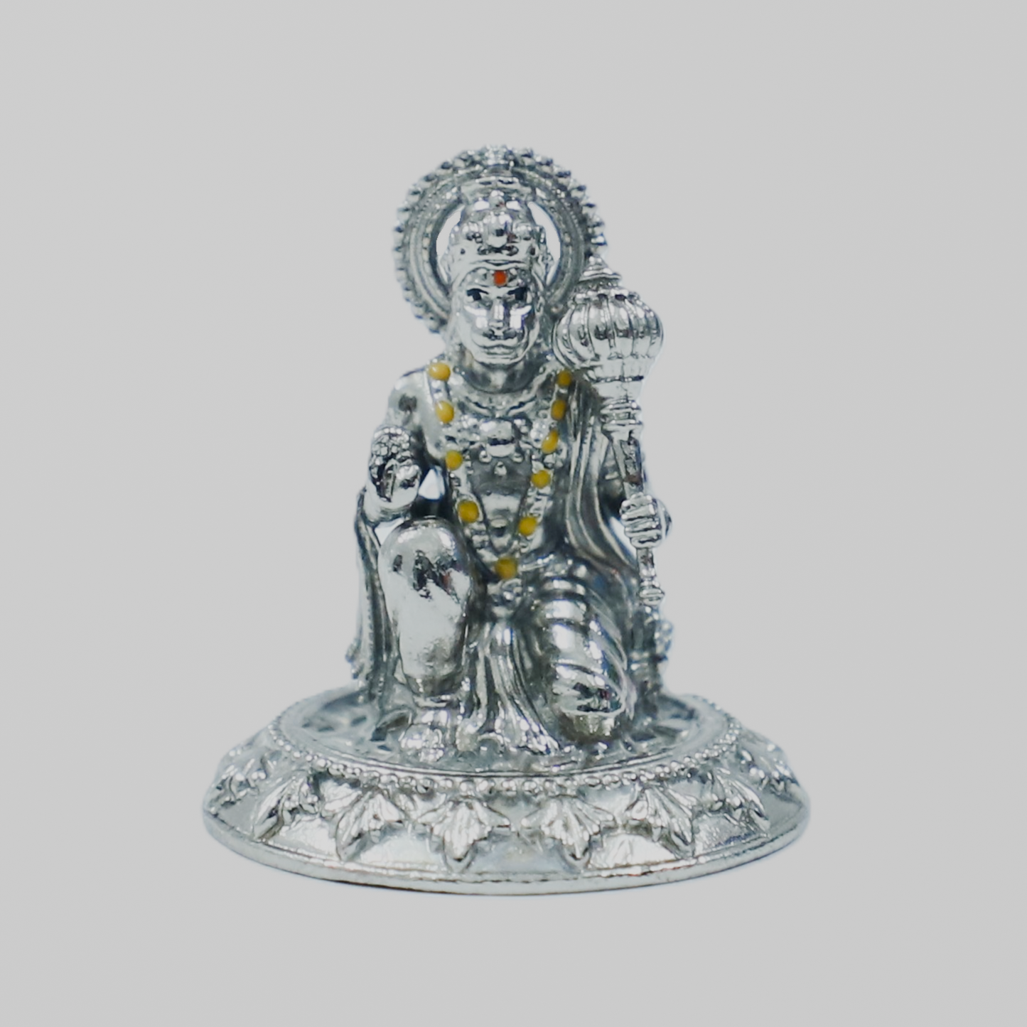Hanuman Ji Silver Finish Brass Idol | Bajrangbali Murti with Gada for Home Temple