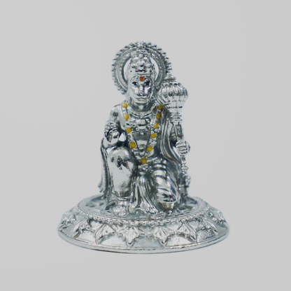 Hanuman Ji Silver Finish Brass Idol | Bajrangbali Murti with Gada for Home Temple