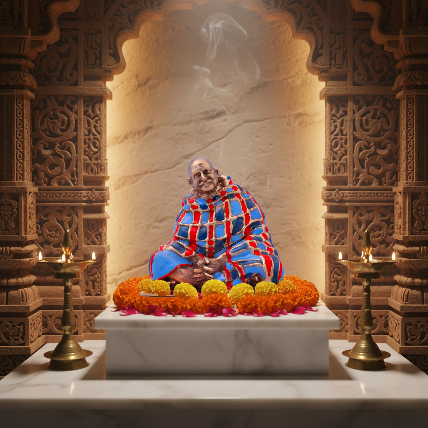 Neem Karoli Baba with Blanket Hand-Painted Idol | Guru Ji Murti