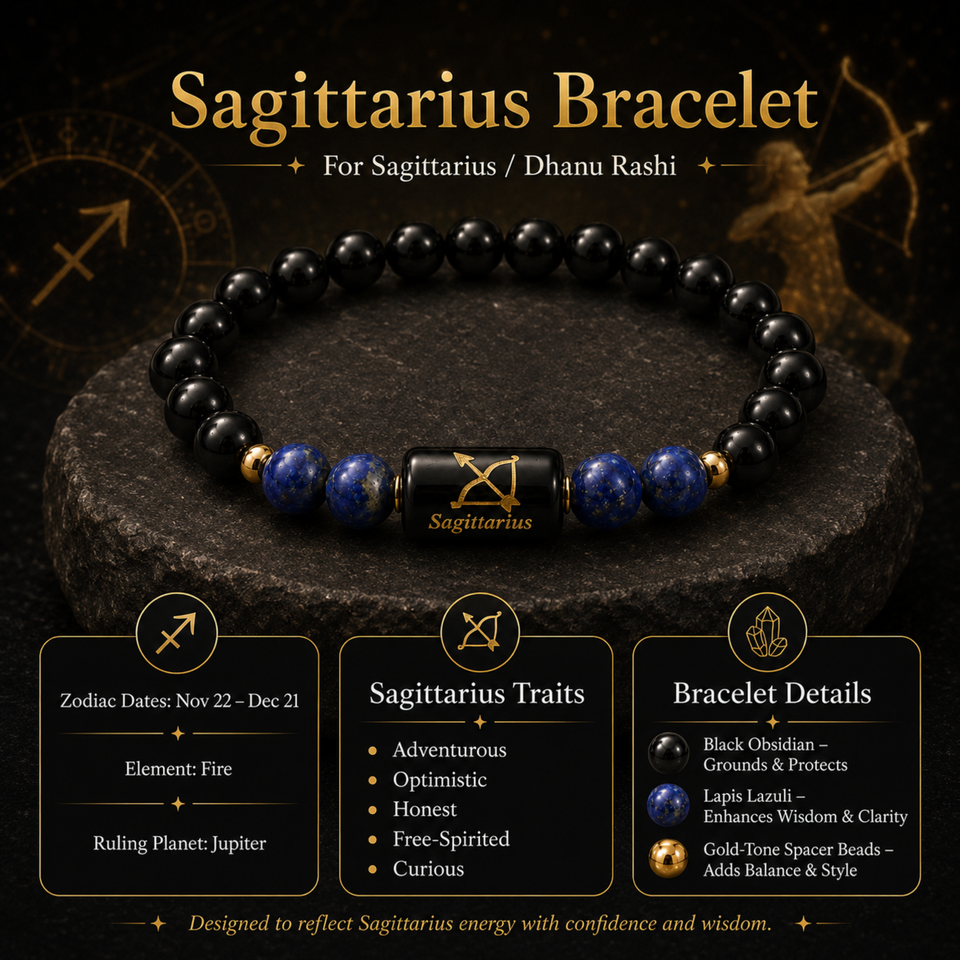 Sagittarius (धनु राशि) Zodiac Black Obsidian & Lapis Lazuli Bracelet