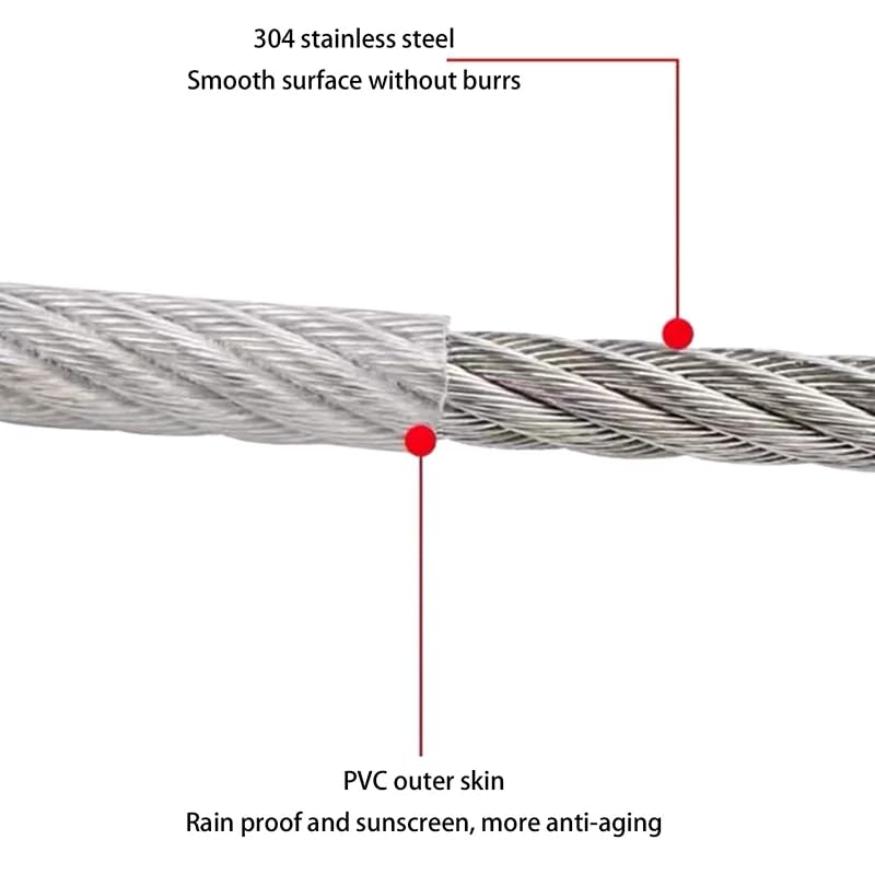 Stainless Steel PVC Coated Clothesline Rope with Locking Hooks