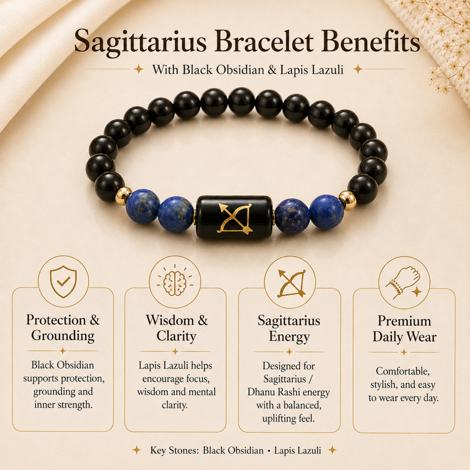 Sagittarius (धनु राशि) Zodiac Black Obsidian & Lapis Lazuli Bracelet