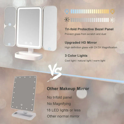 Multifold LED Makeup Mirror (1x/2x/3x)