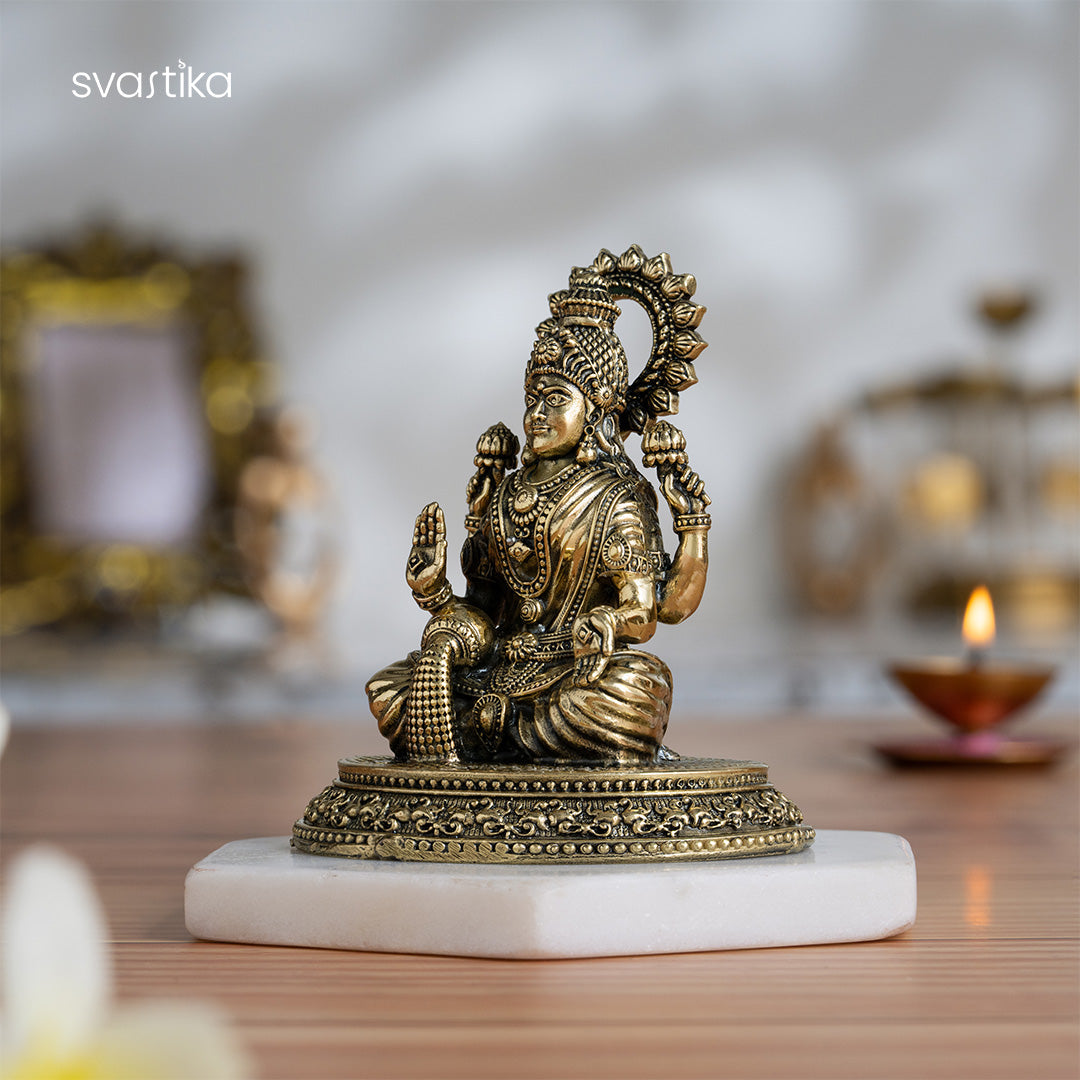 Brass 4 Armed Lakshmi Idol (4 Inch)
