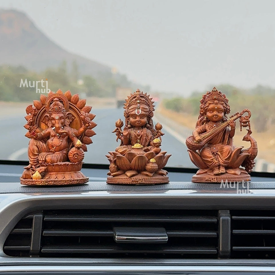 Baal Laxmi Ganesh Saraswati Idol Trio – Divine Dashboard Set for Prosperity, Wisdom & Auspicious Beginnings