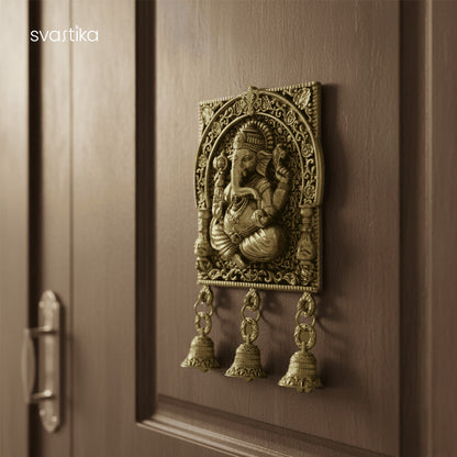 Brass Ganesh Square Frame Latkan with Bells