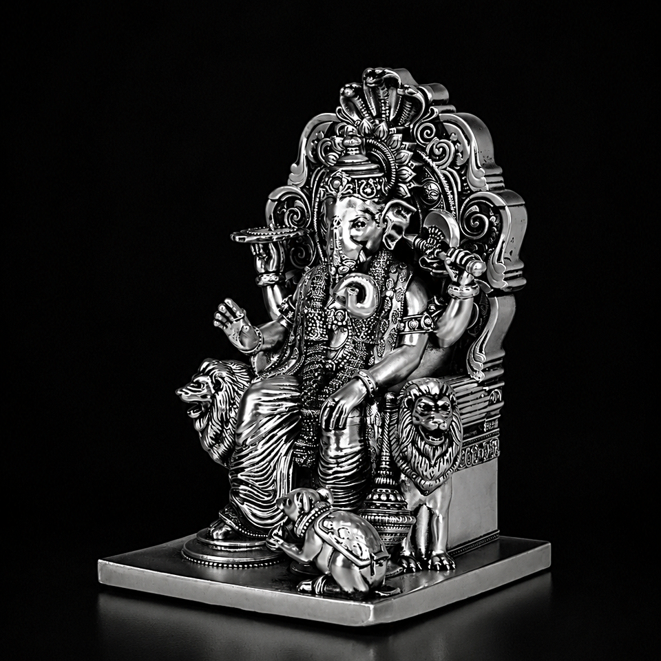 Simhasan Ganesha Silver Plated