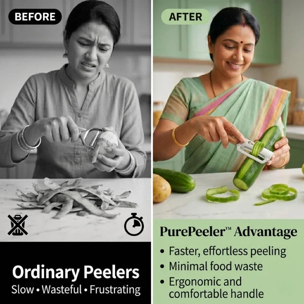 PurePeeler™ – 2in1 Vegetable Peeler + Bottle Opener | Clean Peeling | Stainless Steel Blade | Wooden Handle