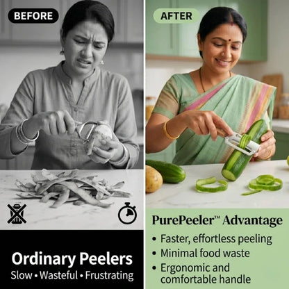 PurePeeler™ – 2in1 Vegetable Peeler + Bottle Opener | Clean Peeling | Stainless Steel Blade | Wooden Handle
