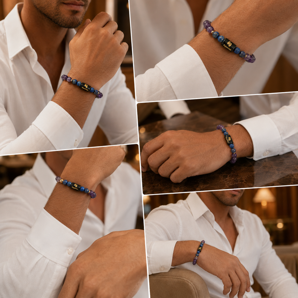 Aquarius (कुंभ राशि) Zodiac Amethyst & Blue Stone Bracelet