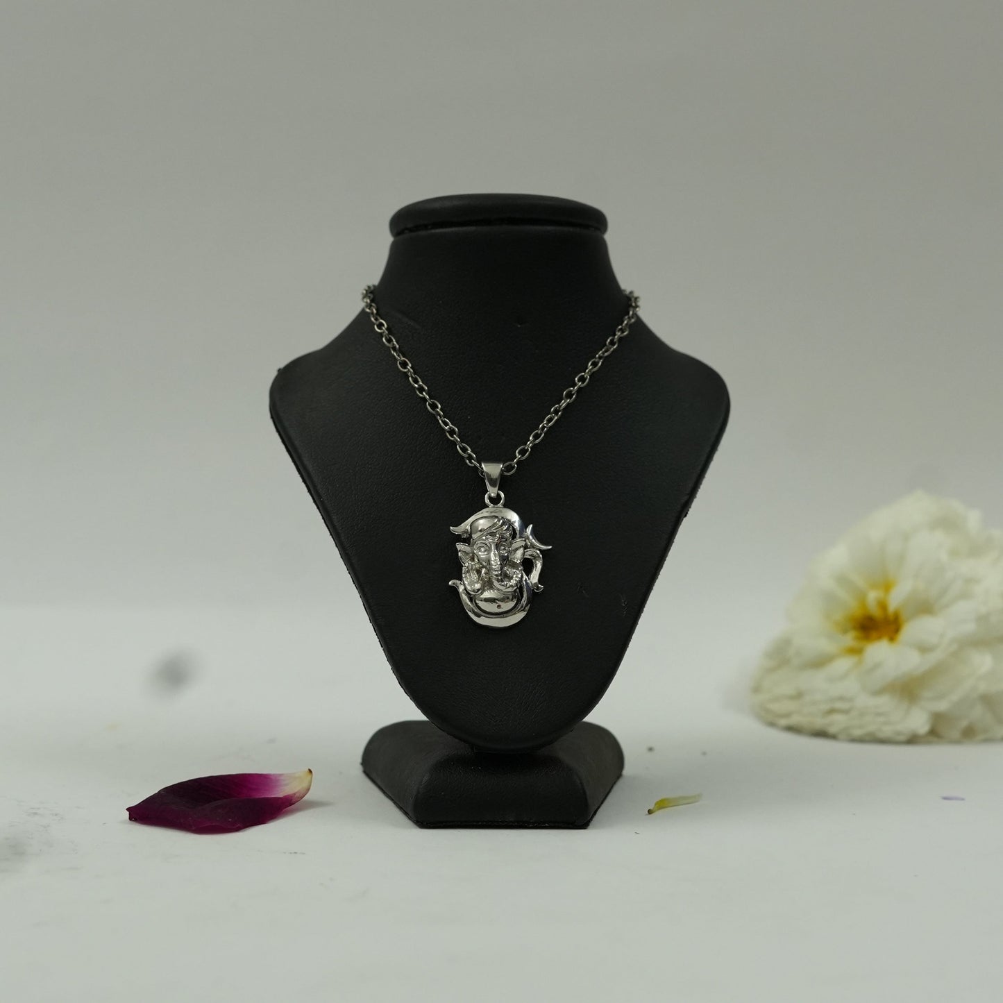 Divine Lord Ganesha Face Spiritual Brass Pendant with Silver Finish