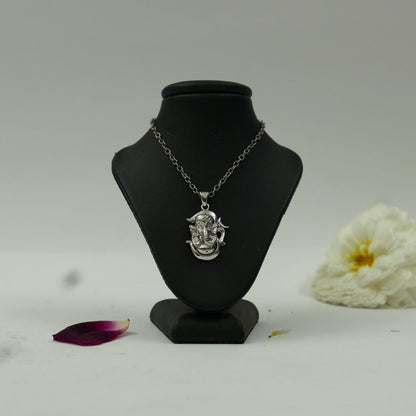 Divine Lord Ganesha Face Spiritual Brass Pendant with Silver Finish