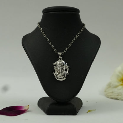 Divine Lord Ganesha Face Spiritual Brass Pendant with Silver Finish