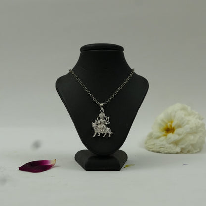 Divine Maa Durga Pendant in Brass with Silver Finish – Lion Design (Pendant Only)