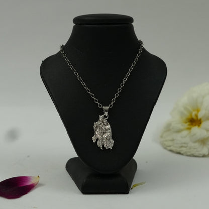 Divine Radha Krishna Pendant in Brass with Silver Finish – Spiritual Pendant Only