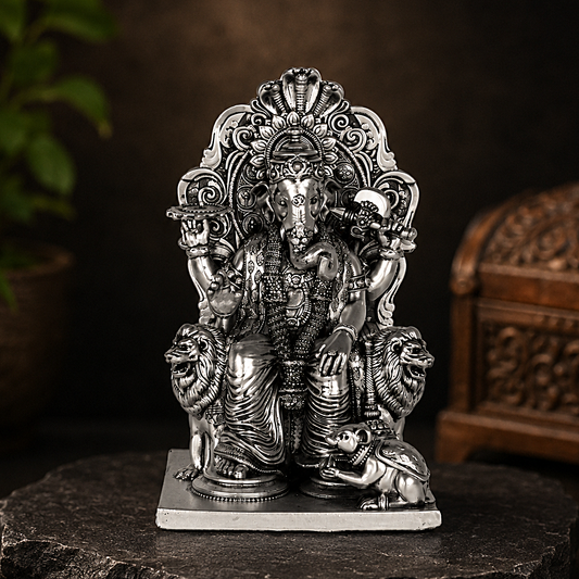 Simhasan Ganesha Silver Plated