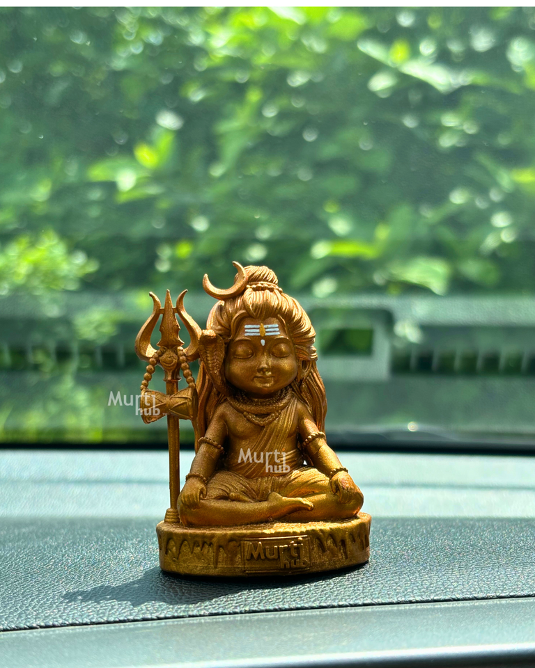 Baal Shiva Idol — The Serene Meditator | Antique Gold Finish | Car Dashboard & Home