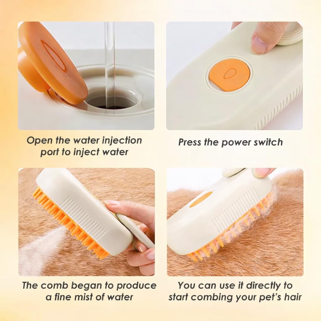 Pet Hair Steam Brush | 3-in-1 Grooming, Massage & Hair Removal Comb