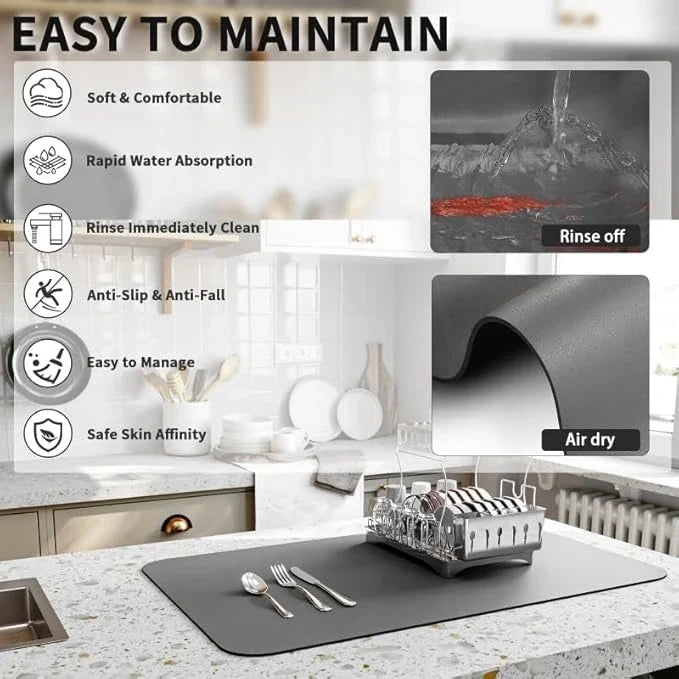 DryEdge™ – Absorbent Sink Mat | Quick-Dry, Anti-Slip Base | For Wet Counters & Dish Racks