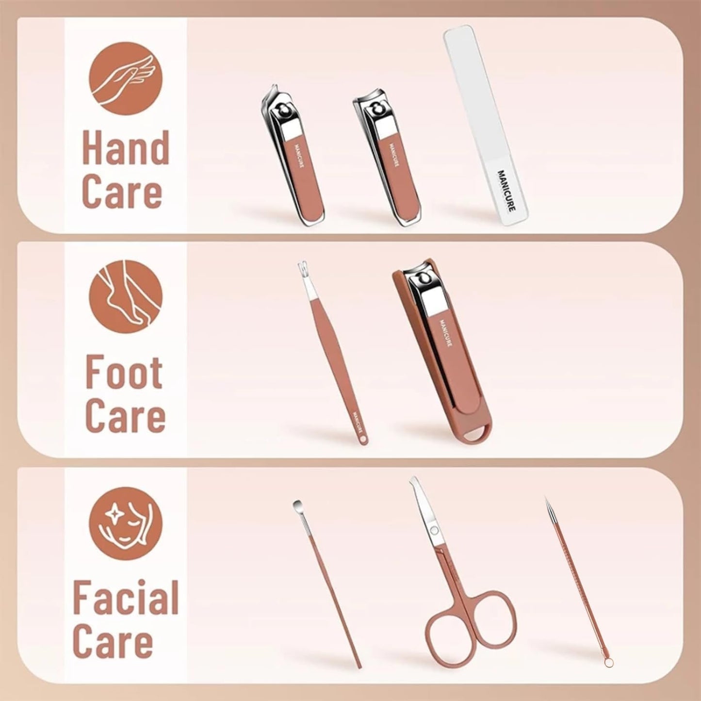 Professional 8-in-1 Manicure and Pedicure Kit – Complete Stainless Steel Grooming Set for Home & Travel