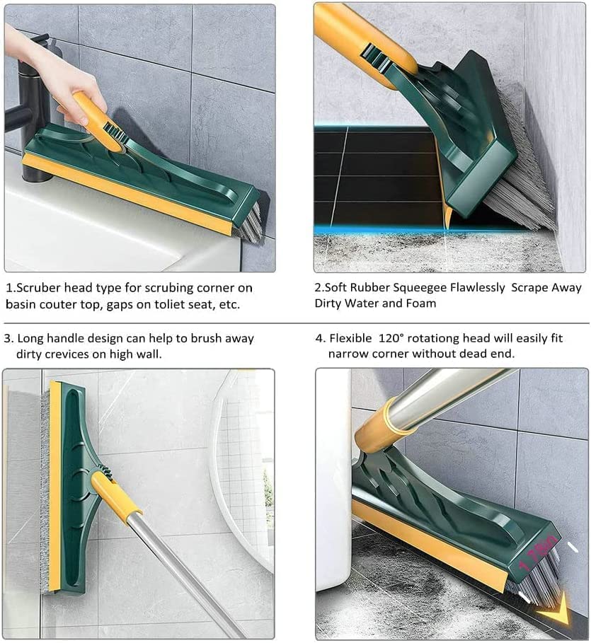 2 In 1 Long Handle Wiper Stiff Bristle Floor Brush