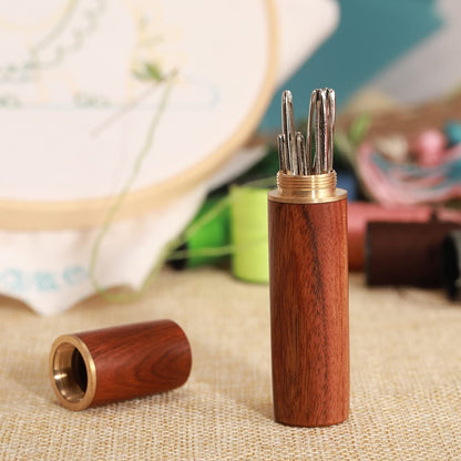 Wooden Needle Storage Case with Sewing Needles