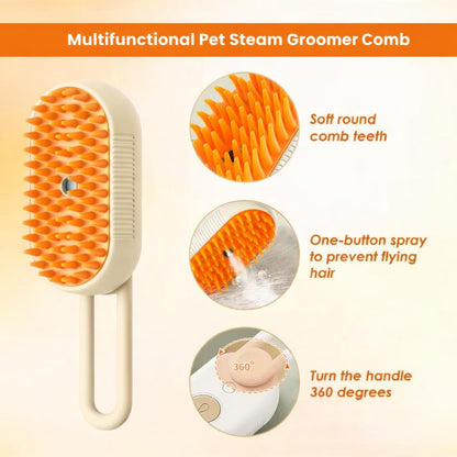 Pet Hair Steam Brush | 3-in-1 Grooming, Massage & Hair Removal Comb