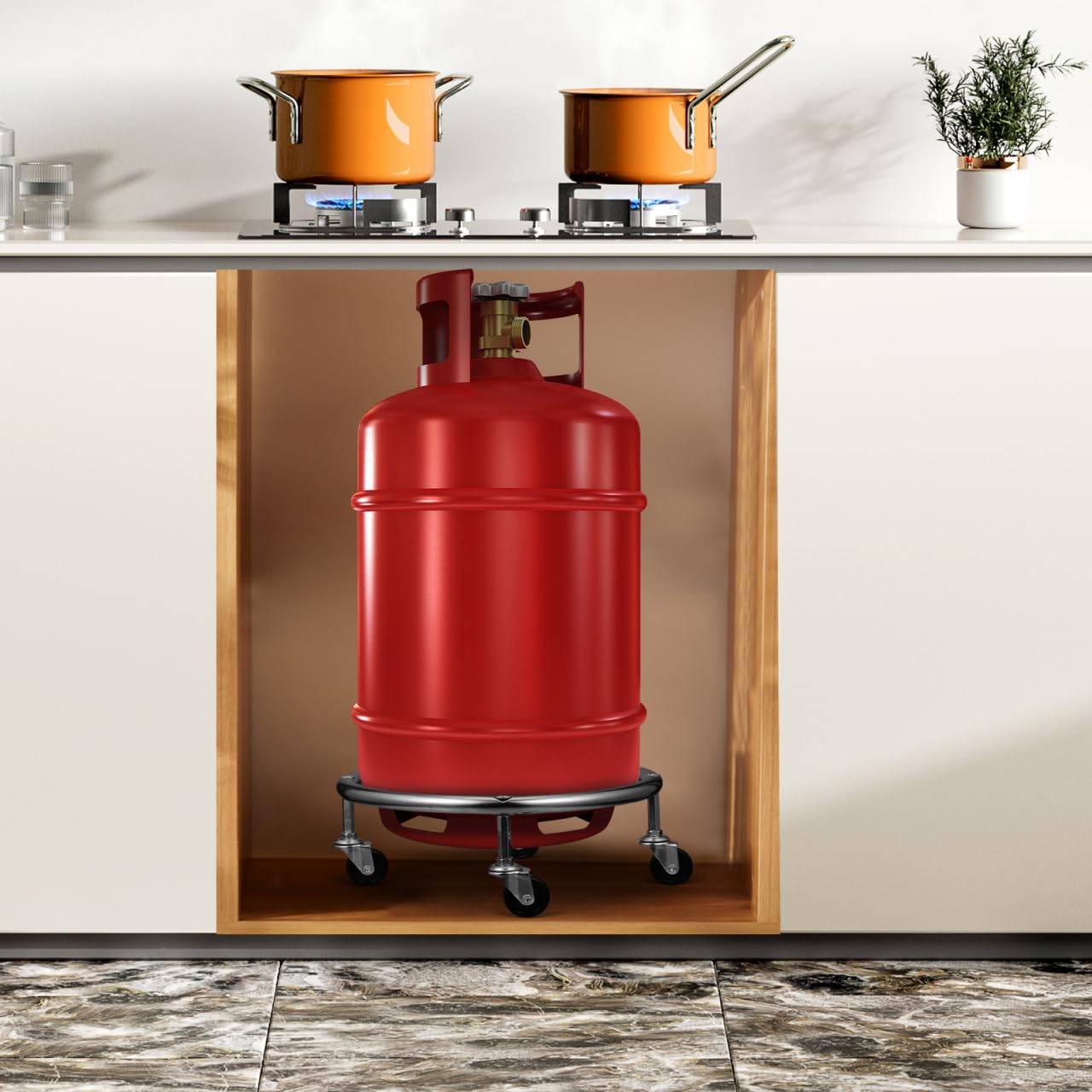 Stainless Steel Gas Cylinder Trolley Stand with 4 Wheels