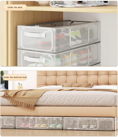 Clear Foldable Shoe Storage Box – Transparent Dustproof Stackable Organizer